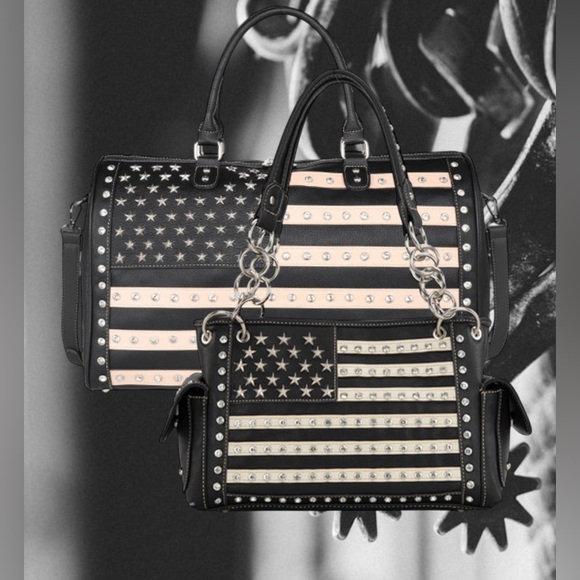 Black and White Studded Flag Design Women's Bag HAND BAG ONLY - Picture 5 of 8